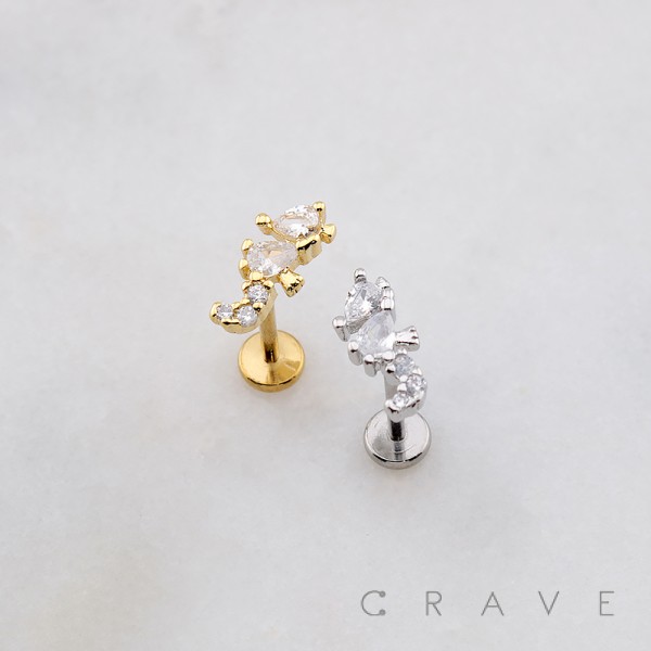 GEM CASCADE CROWN HEART PEAR TEARDROP THREADLESS (PUSH IN) 316L SURGICAL STEEL LABRET SET